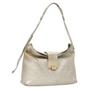 Authentic Jimmy Choo Shoulder Bag Leather Gold Silver